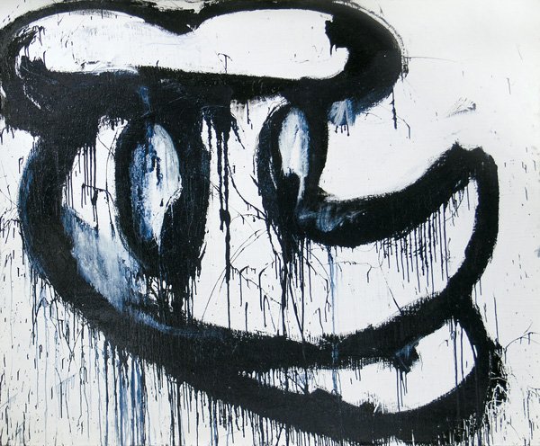 painting, Donald, Joyce Pensato, DAM, Donald Duck: Unframed oil on canvas, ''Donald,'' 1997, by Joyce Pensato (American, Contemporary), unsigned, overall: 72''h x 90.25''w. Denver Art Museum Deaccession.