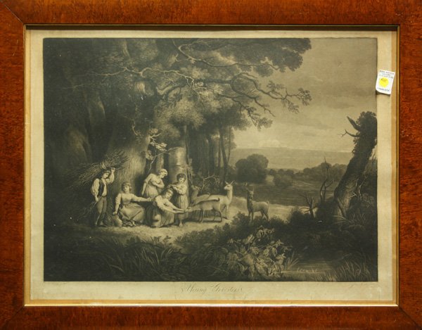 Mezzotint, John Murphy, Young Foresters: Framed mezzotint, ''Young Foresters,'' (1796), by John Murphy (Irish, c.1748-c.1820), after Richard Livesay, overall: 25.75''h x 33''w