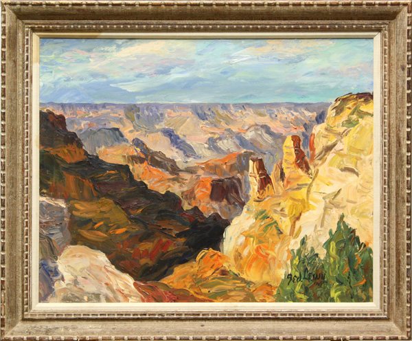 Painting, Ted Lewy, Grand Canyon: Framed oil on canvas, Grand Canyon, by Ted Lewy (Californian, 1912-1963), signed lower right, inscribed verso, overall: 30''h x 36''w