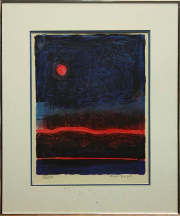 Lithograph, Nissan Engel, Midnight Ride: Framed color lithograph, ''Midnight Ride,'' by Nissan Engel (Israeli/French, b.1931), signed lower right, numbered lower left, overall: 21.75''h 18.19''w