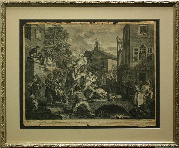 Print, after William Hogarth, George Hay: Framed engraving, ''Chairing the Members'' from the Four Prints of an Election Series, from the plates by William Hogarth (English, 1697-1764), inscribed at lower edge, titled top center, overall: 24.