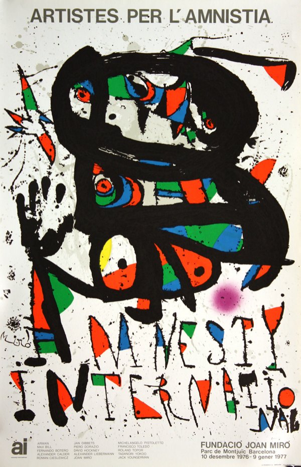 Litho, Exhibition Posters, Joan Miro: (lot of 5) Unframed color lithograph exhibition posters ater Joan Miro (Spanish/French, 1893-1983): ''Oeuvres Graphiques'' at Galerie Adrien Maeght, 1987, published by Adrien Maeght - Imprimerie Arte,