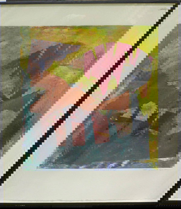 Framed monoprint, Daniel Gordon: Framed monoprint, First Ship and Shape (1995), by Daniel Gordon, signed lower right, image: 42''H x 36.5''W, frame: 43''H x 39''W x 2''D