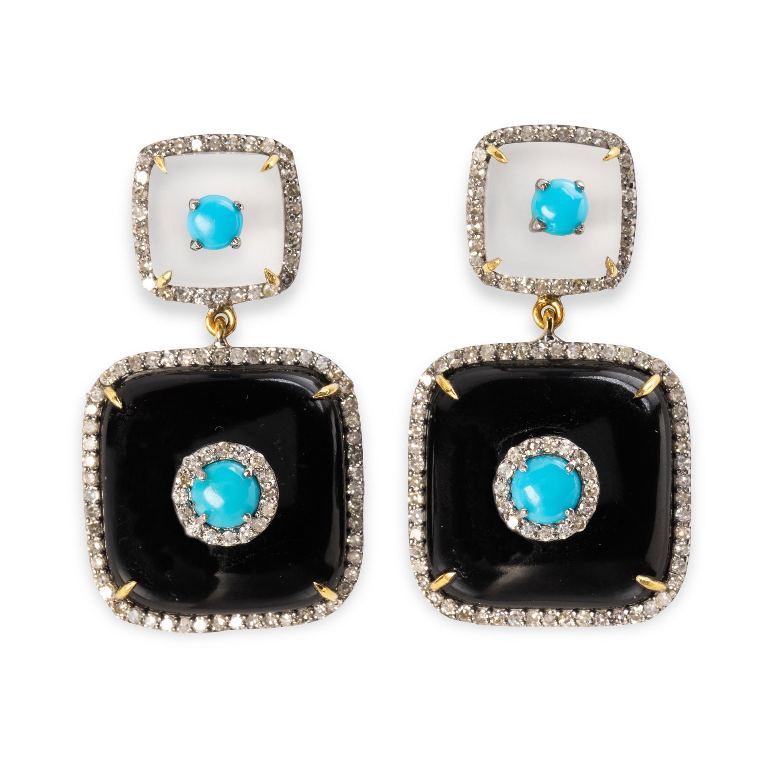 A pair of turquoise, diamond, black chalcedony and rock (1 of 1)