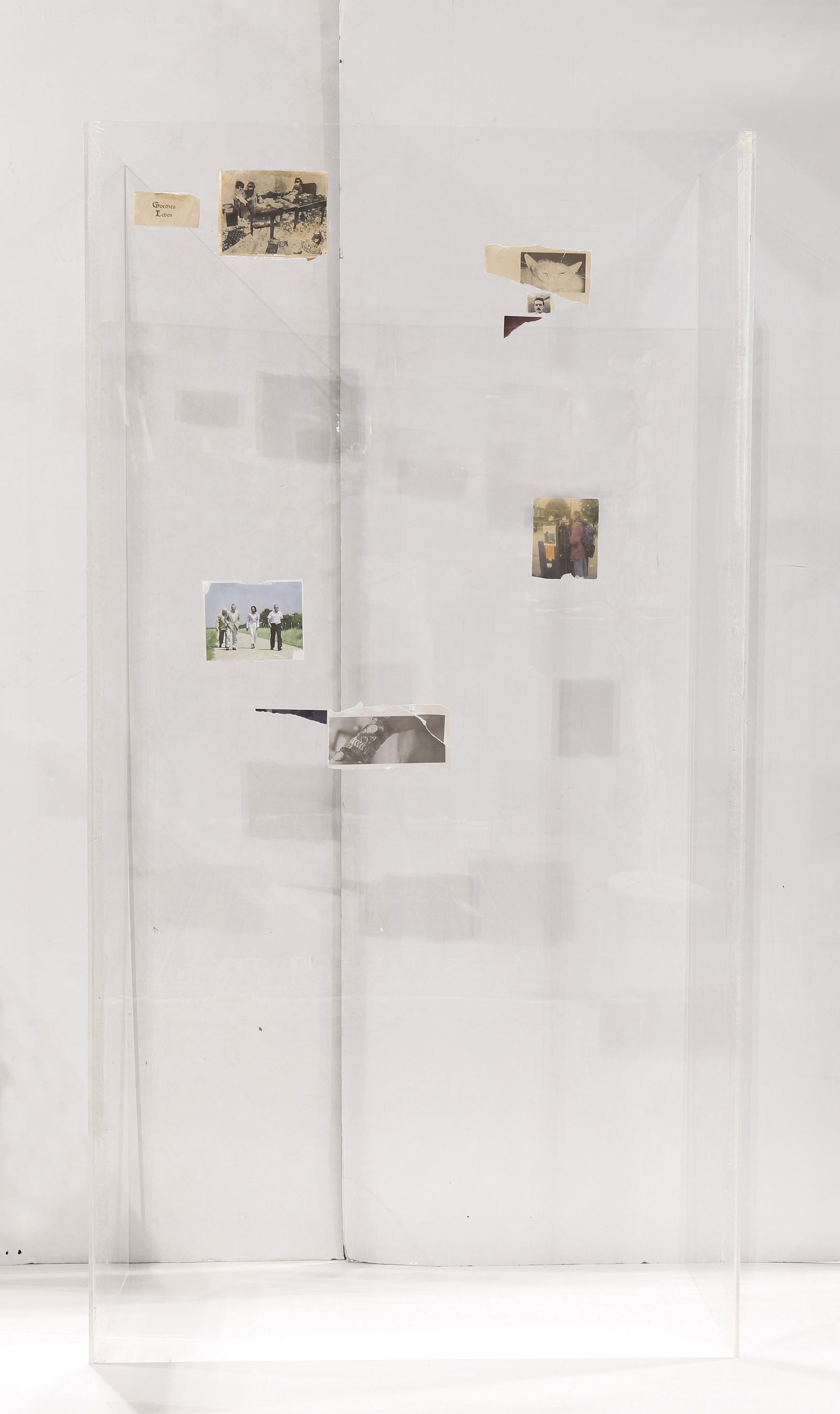 Plexi with collage, Tobias Buche: Tobias Buche (German, b. 1978), Untitled, 2007, plexi-glass with photo and print collage, unsigned, overall: 75"h x 39.5"w x 16"d. Provenance: Purchased from Martin Klosterfelde Galerie, Berlin, Germa