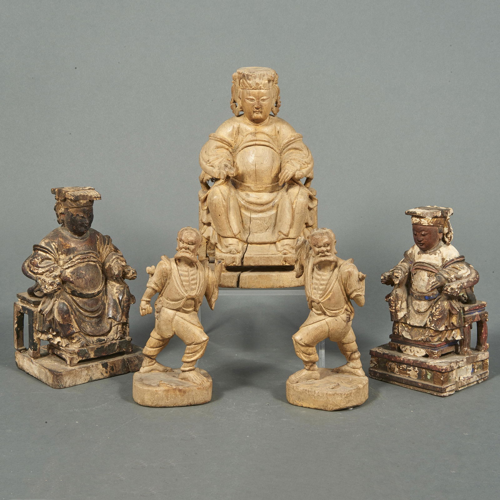 (lot of 5) Chinese wood Daoist figures (1 of 2)