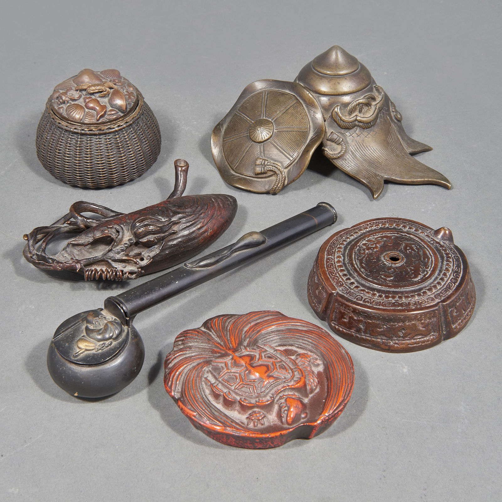 (lot of 6) Japanese metal scholar's objects (1 of 2)