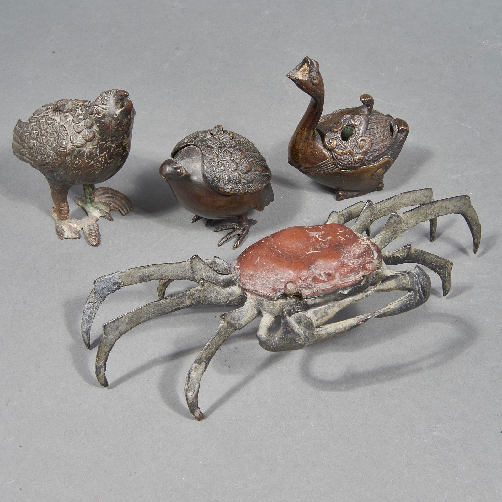 (lot of 4) Japanese bronze animal form objects (1 of 2)