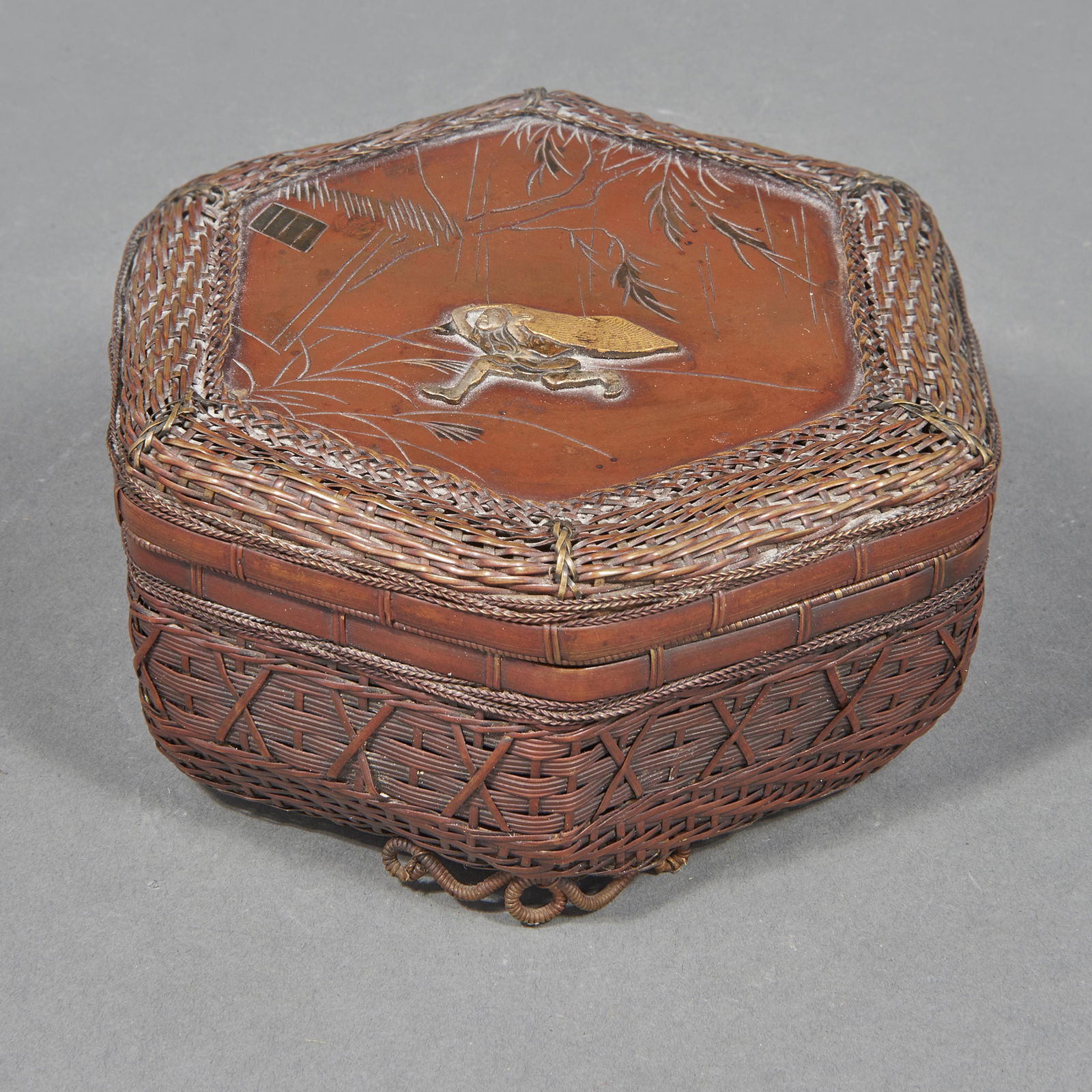 Japanese woven copper and mix metal hexagonal box (1 of 3)