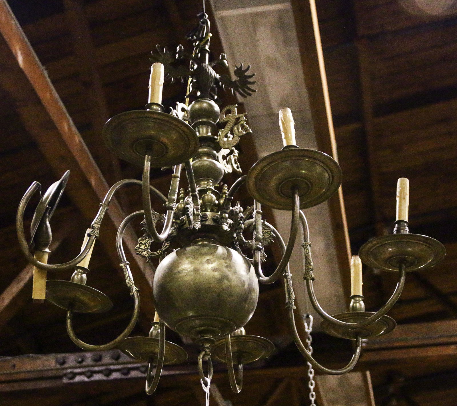 A Dutch Baroque style eight light brass chandelier (1 of 1)