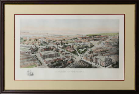 Print, Richard Rummell: Richard Rummell (American, 1848-1924), "University of Pennsylvania," chromolithograph, signed in plate lower left, titled lower center, overall (with frame): 26"h x 38"w