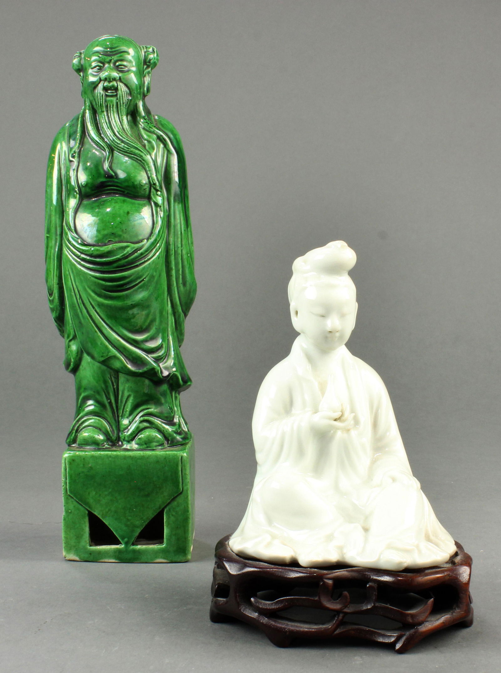 (lot of 2) Chinese glazed religious ceramic figures (1 of 2)