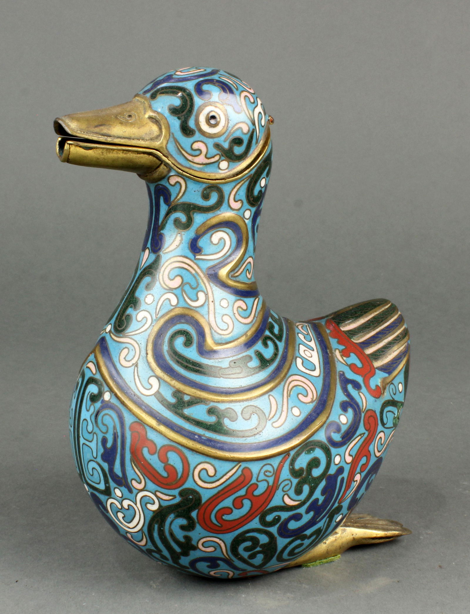Chinese cloisonne duck form incense burner (1 of 2)