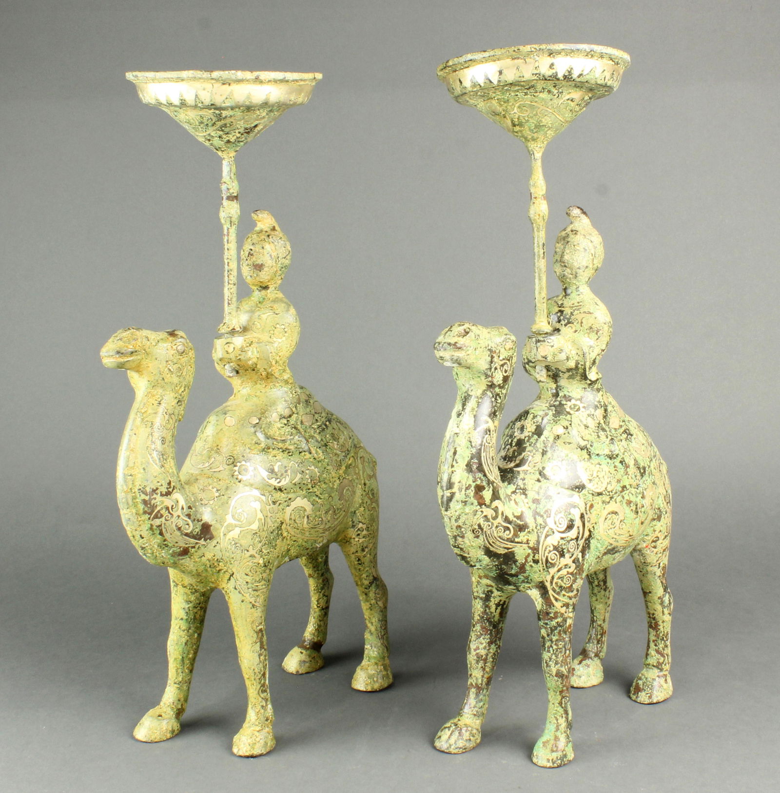 (lot of 2) Pair of Chinese Tang style bronze candle (1 of 2)