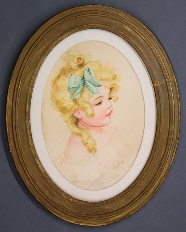 watercolor, Robert Reid, Portrait of Child: Framed watercolor, Portrait of Child, by Robert Reid (American, 1862-1929), signed lower center, sight: 10''h x 7''w, overall: 14.5''h x 11.5''w