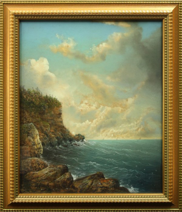 pastel, George Douglas Brewerton, Ocean Landscape: Framed pastel, Ocean Landscape, 1875, by George Douglas Brewerton (Californian, 1827-1901), signed and dated ''Brewerton 1875'' lower right, sight: 28.125''h x 22.626''w, overall: 34.875''h x 29.25''w