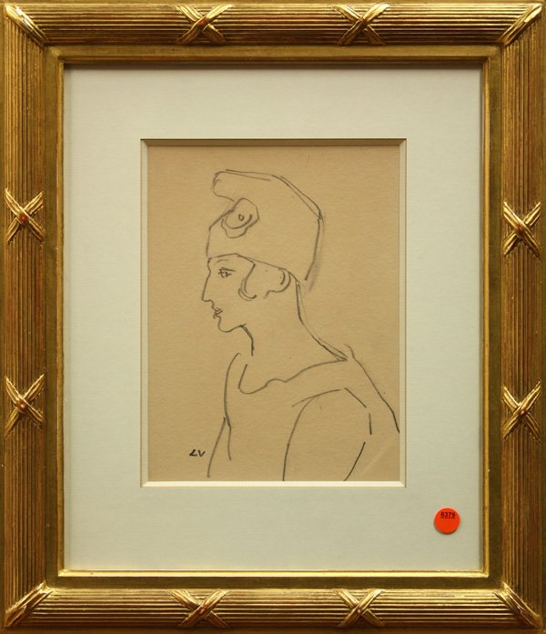 drawing, Louis Valtat,: Framed graphite on paper, Left-sided Bust of a Woman with Hat, by Louis-Andre Valtat (French, 1869-1952), stamped 1ower left, copy of authentication affixed verso, sight: 10''h x 7.5''w, overall: 19''