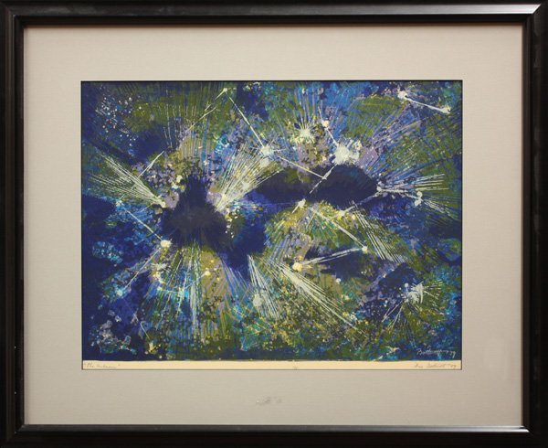 serigraph, Dorr Bothwell, The Unknown: Framed serigraph on paper, ''The Unknown,'' 1959, by Dorr Bothwell (Californian, 1902-2000), pencil signed and dated ''Dorr Bothwell 59'' lower right, titled lower right, sight: 16''h x 21''w, overall