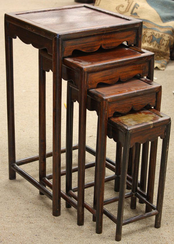 Chinese Wood Nesting Tables: (lot of 4) Set of Chinese wood nesting tables;Provenance: Estate of William and Raissa N. Griffiths, who lived in China and India from 1930's to 1961