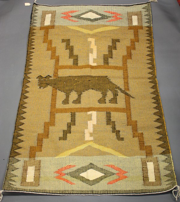 Navajo storm pattern blanket: Navajo raised outline storm pattern pictorial blanket, 4'9'' x 3'1''