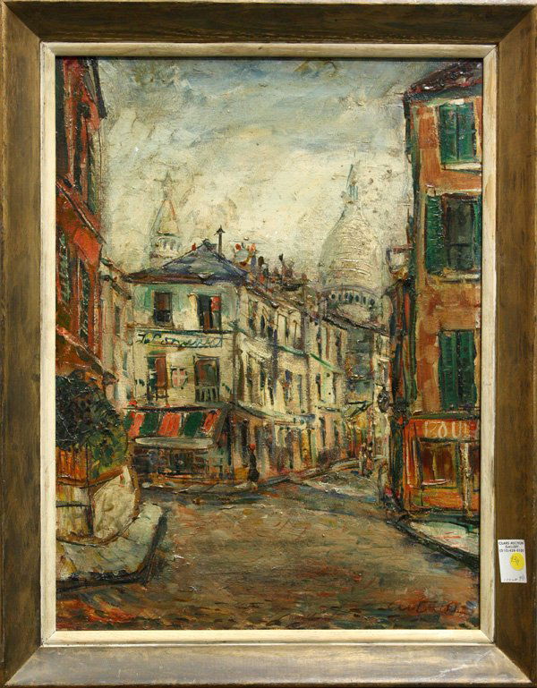 painting, Street Scene: Framed oil on canvas, Street Scene, by Pascal Cucaro signed lower right, overall: 28''h x 22''w