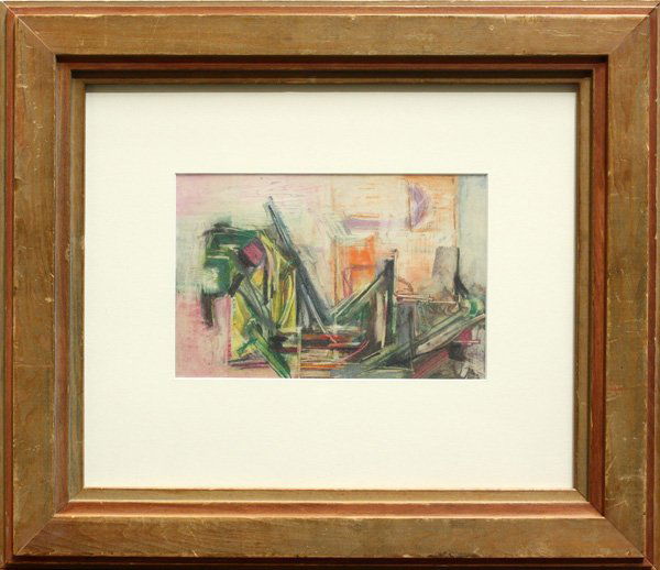 Pastel, John Haley, Abstract: Framed pastel, Abstract Composition, by John Haley (Californian, 1905-1991), signed verso, overall: 16''h x 18.5''w