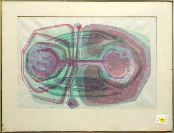 Print, Hoffman, Abstract: Framed color relief print, Abstract, 1968, signed and dated ''Hoffmann 5-68'' lower left, numbered center, overall: 20.125''h x 26.125''w