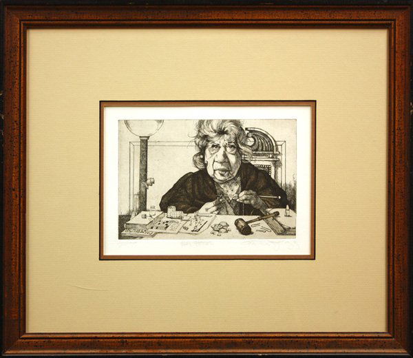 Etching, Charles Bragg, Her Honor: Framed etching and aquatint, ''Her Honor,'' by Charles Bragg (Californian, b.1931), signed ''Charles Bragg'' lower right, numbered 4/300 lower left, titled center, plate 5.75''h x 8.75''w, overall: 17