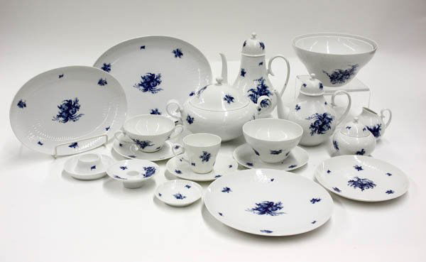 Rosenthal Classic Rose dinnerware service: (lot of 103) Rosenthal Classic Rose dinnerware service, 14 dinner plates, 15 salad plates, 12 teacups with 13 saucers, 11 consumes with 12 saucers, 7 butter pats, 6 egg cups, sauce bowl with underplat