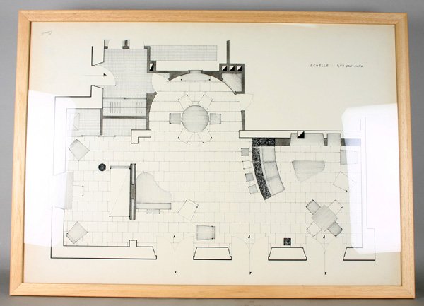 Drawings, Architecture, Interior, Andre Arbus: (lot of 17) Framed mixed media on paper, Architectural and Interior Renderings and Designs, circa 1950, from the Andre Arbus studio, largest sight: 20.5''h x 29.5''w, largest overall: 22.5''h x 31.25'