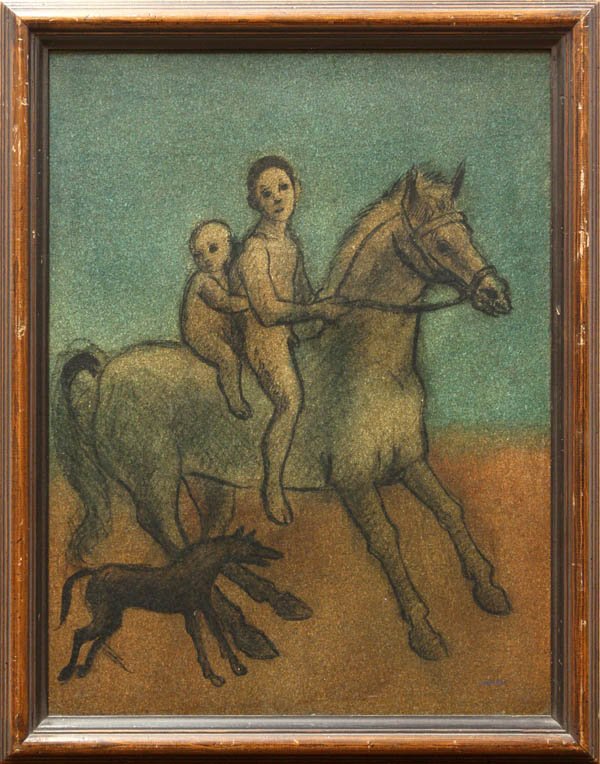 pastel, Gilberto Aceves Navarro, Horse Ride: Framed pastel on board, Horse Ride, by Gilberto Aceves Navarro (Mexican, b.1931), signed ''G. Navarro'' lower right, sight: 23.125''h x 17.5''w, overall: 26.625''h x 21''w