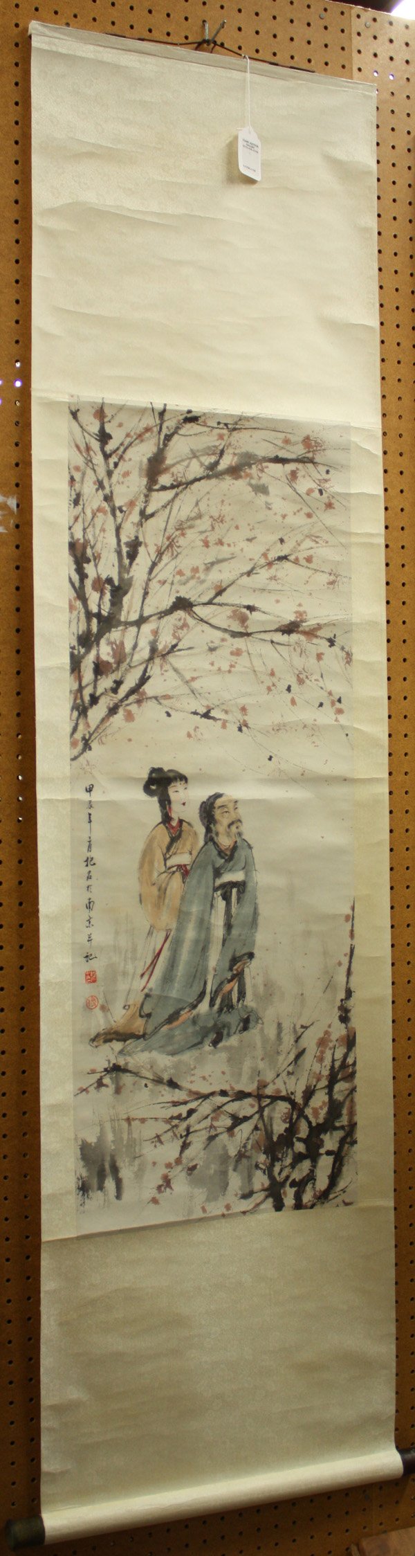 Chinese Scroll, after Fu Baoshi, Gentleman/Beauty: Chinese hanging scroll painting, Gentleman and Beauty under Tree, after Fu Baoshi (1904-965), ink and color on paper, left with cyclical date 'jiachen nian san yue' (=year jiachen, third month), bears