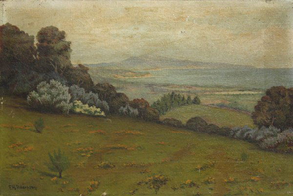 Painting, Fred Robertson, California Landscape: Framed oil on canvas, California Landscape with Rolling Hills, by Fred H. Robertson (Californian, 1869-1952), signed lower left, overall: 12''h x 16''w