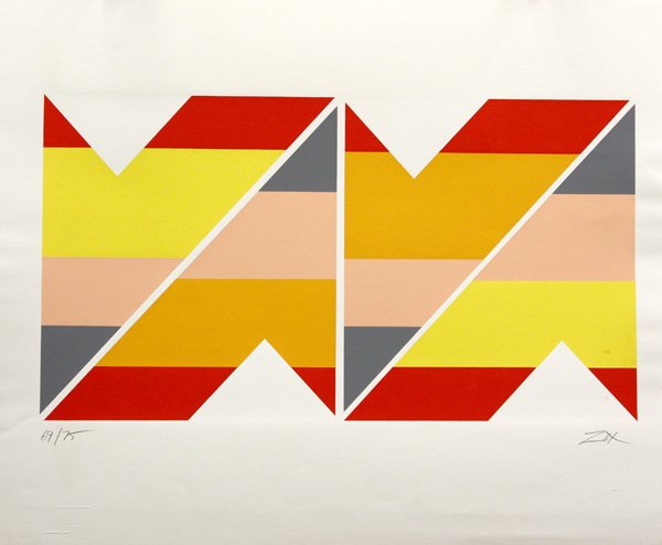 serigraphs, Larry Zox, Green, Red, Yellow: (lot of 2) Unframed serigraphs by Larry Zox (American, 1937-2006), each pencil signed lower right and numbered ''69/75'' lower left, each overall: 25.25''h x 21.75''w