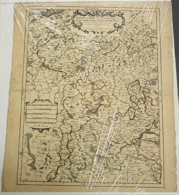 Maps, Jaillot, le Rouge, Germany, Spain: (lot of 5) Unframed handcolored engraved maps: ''Eveche d'Osnabruc,'' 1757, published by le Rouge, plate: 20.375''h x 16.875''w, sheet: 28.5''h x 21.125''w; ''Galicia, Asturias, Leon, Castilla la Viej