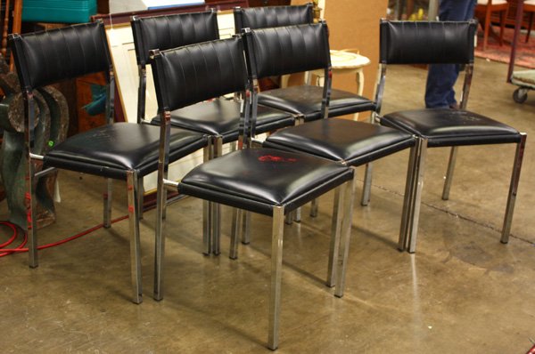Set of Six Otto Gerdau Sidechairs: Set of six Otto Gerdau sidechairs having black upholstery wrapped around chrome frames 31''h