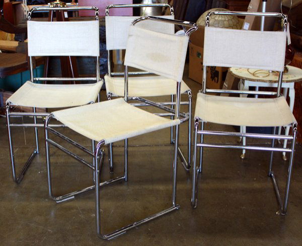 Canvas and chrome side chairs Marcel Breuer: Set of four canvas and chrome side chairs in the style of Tecta by Marcel Breuer, 34''h