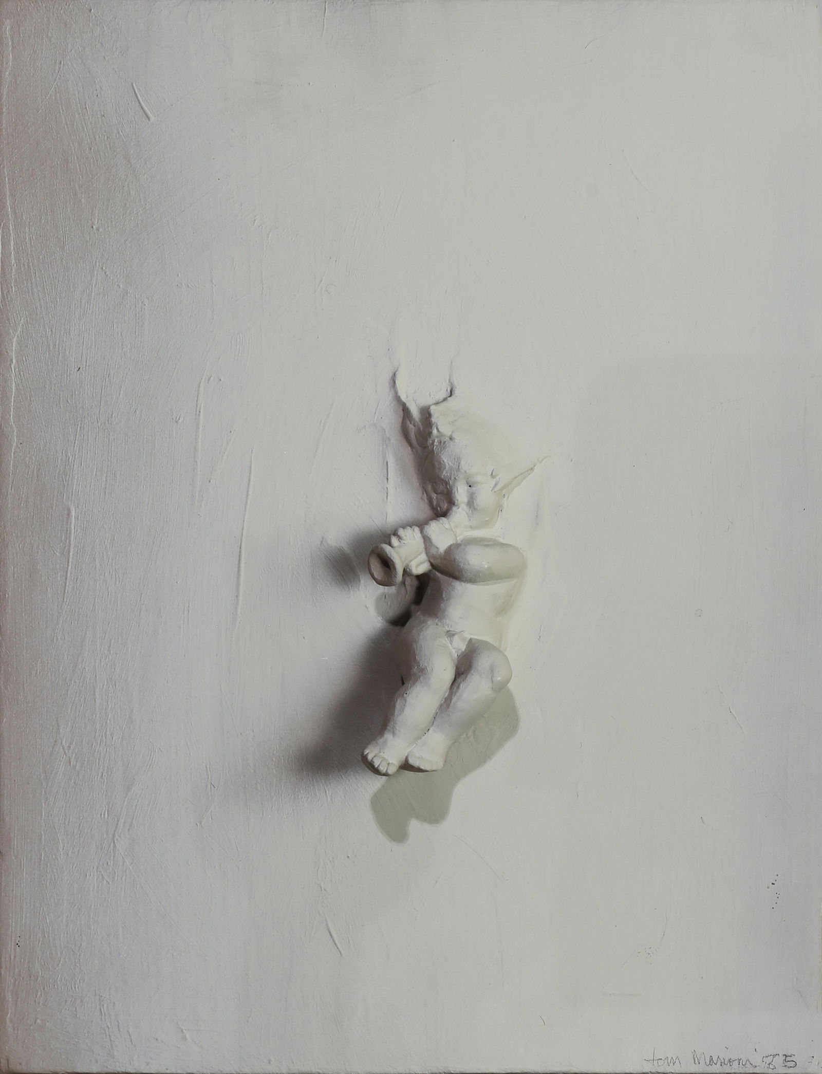 Mixed Media, Tom Marioni: Tom Marioni (American, b. 1937), "The Marriage of Art and Music," 1985, plaster and paint on wood, pencil signed and dated lower right, panel (unframed): 13.5"h x 10.5"w. Provenance: Purchased from Ea