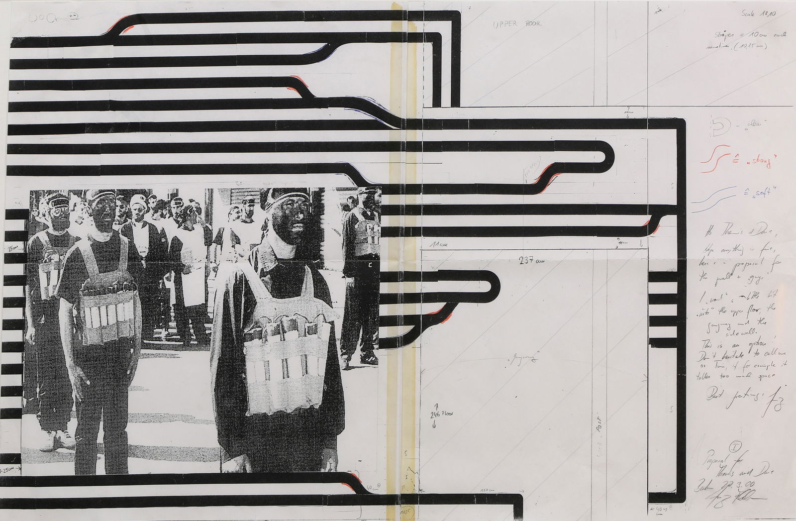 Mixed Media, Franz Ackermann: Franz Ackermann (German, b. 1936), "Remembering Public Territories," 2000, mixed media print, signed and dedicated right margin, sheet: 19"h x 33"w, overall (with frame): 21.5"h x 35.5"w