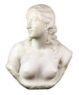 Sculpture, Thomas Ball: Thomas Ball (American, 1819-1911), "Eve," 1874, marble sculpture, signed and dated verso, overall: 23"h x 15"w x 9"d