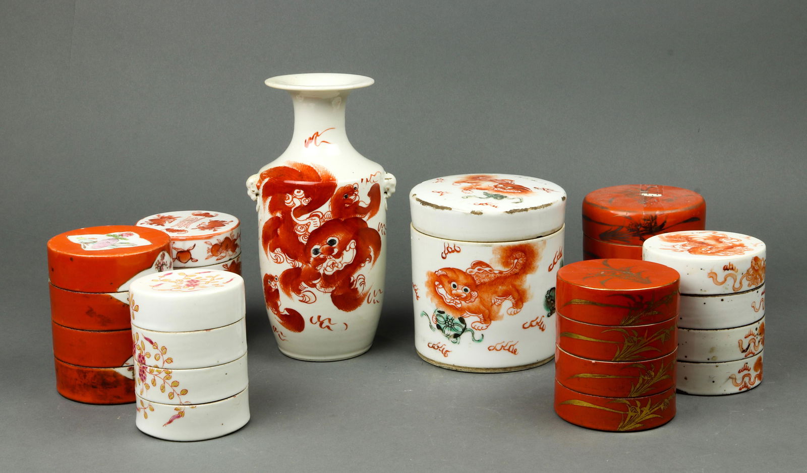 (lot of 8) Chinese iron red decorated porcelain items (1 of 6)