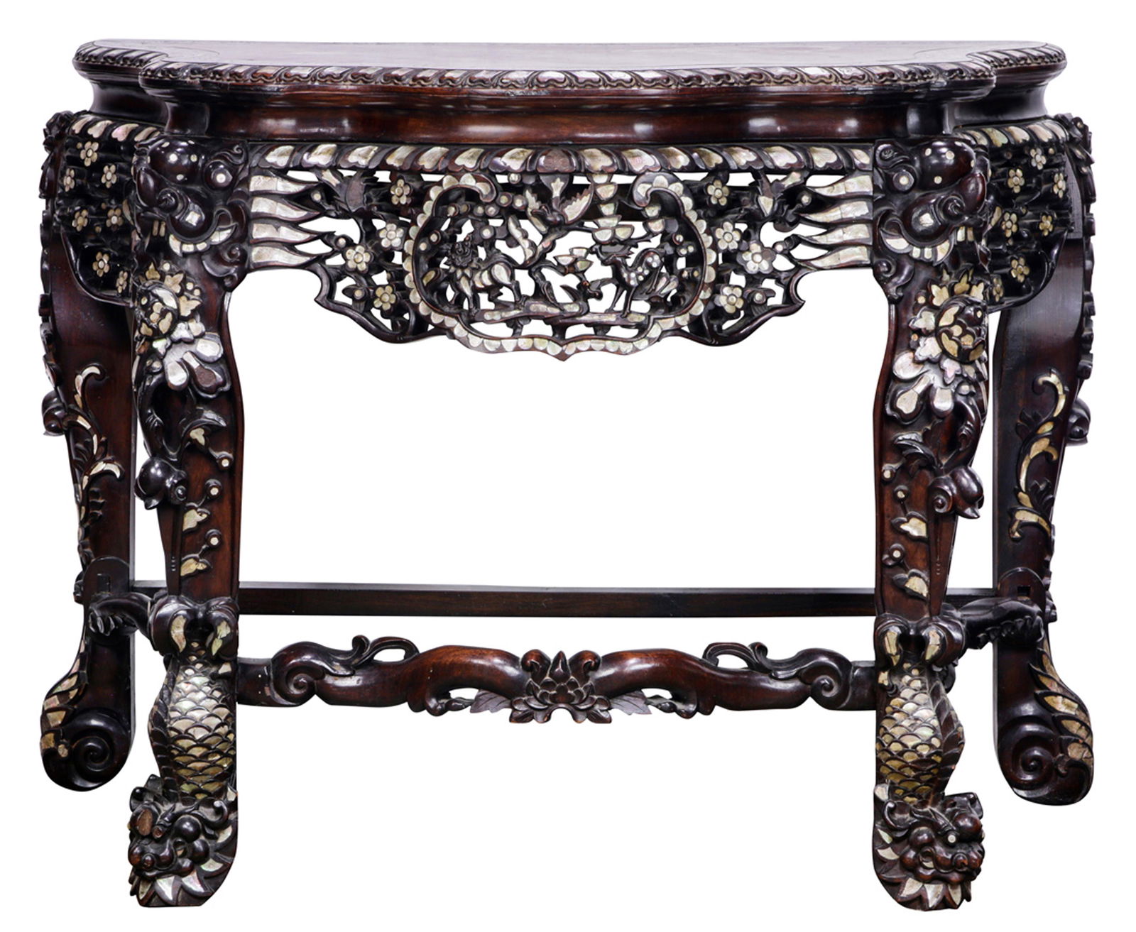 Chinese hardwood side table with mother of pearl inlay (1 of 4)
