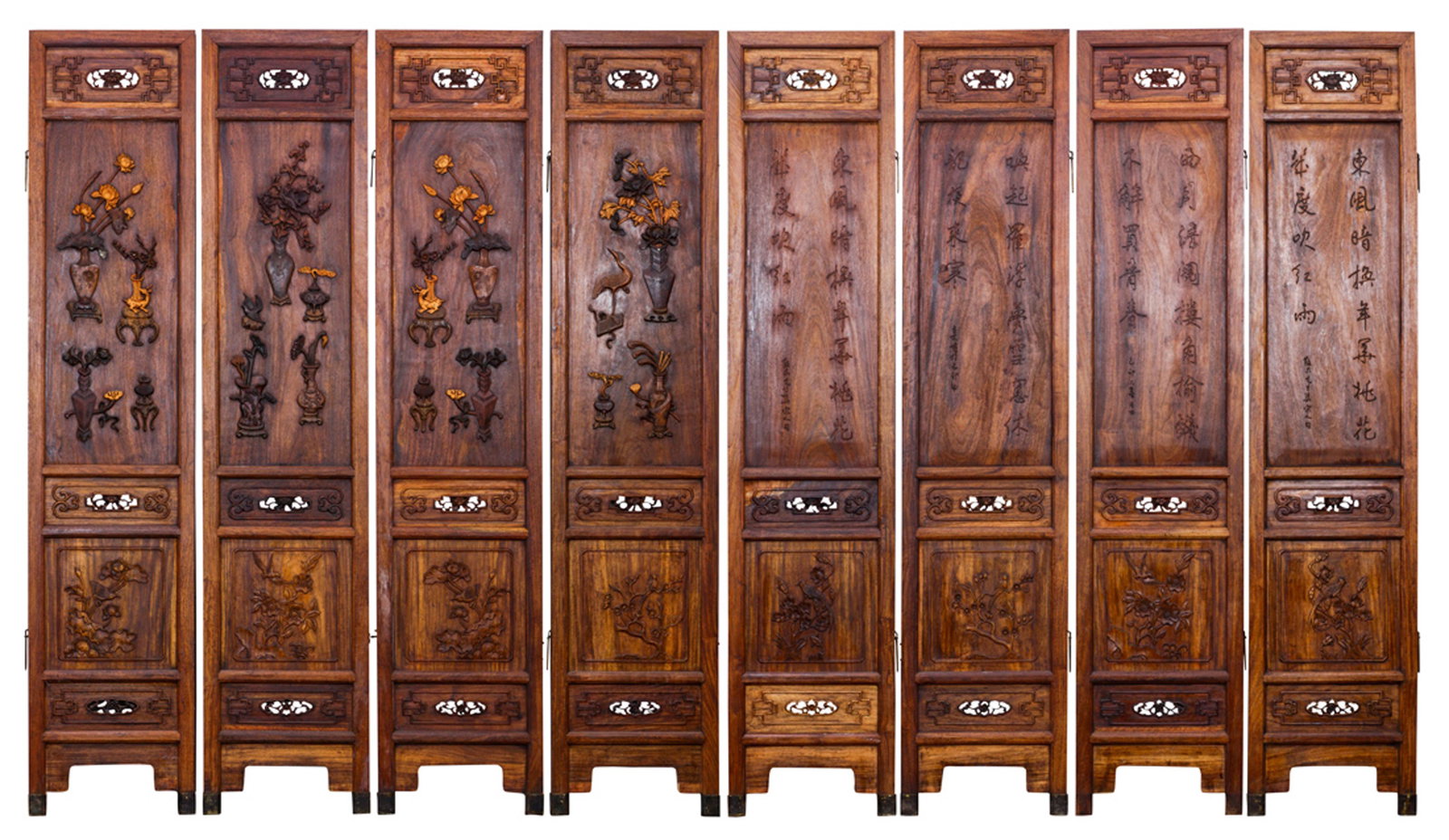 Chinese eight panel hardwood folding screen (1 of 13)