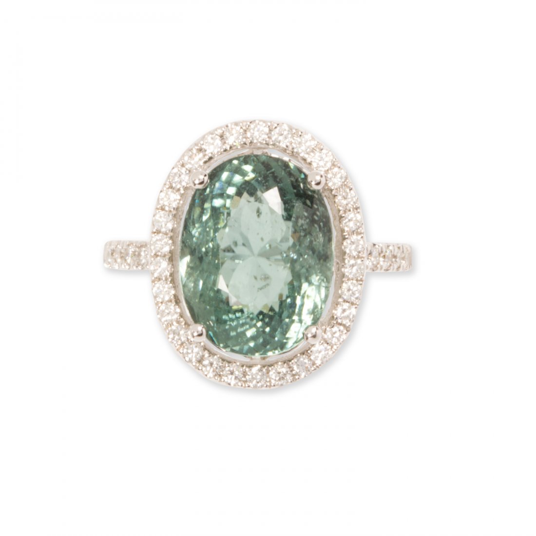 A greenish blue tourmaline, diamond and eighteen karat (1 of 2)
