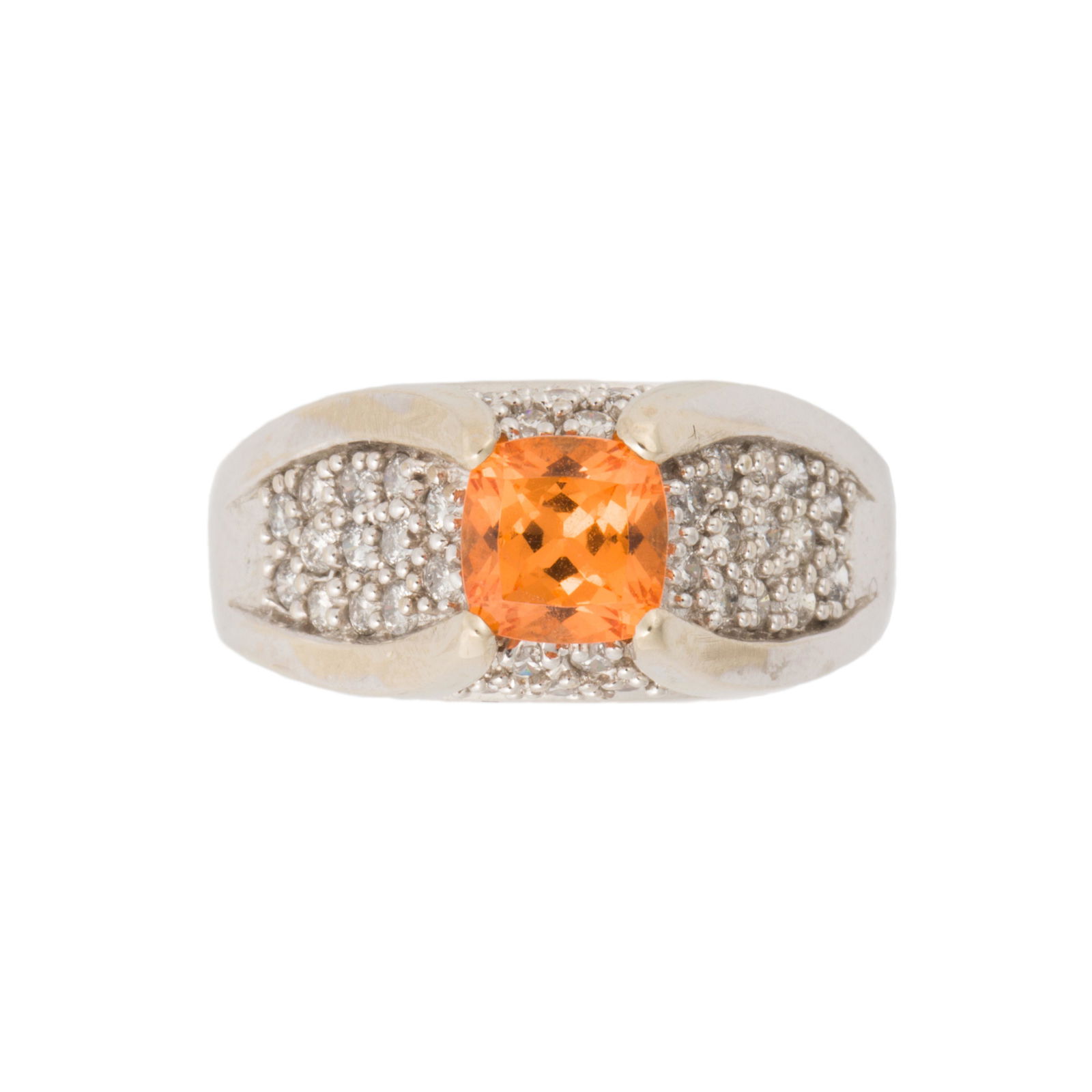 An orange gemstone, diamond and fourteen karat white (1 of 1)