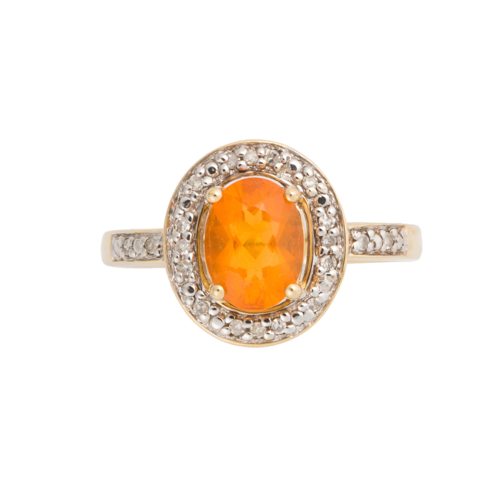 A fire opal, diamond and fourteen karat white gold ring (1 of 1)
