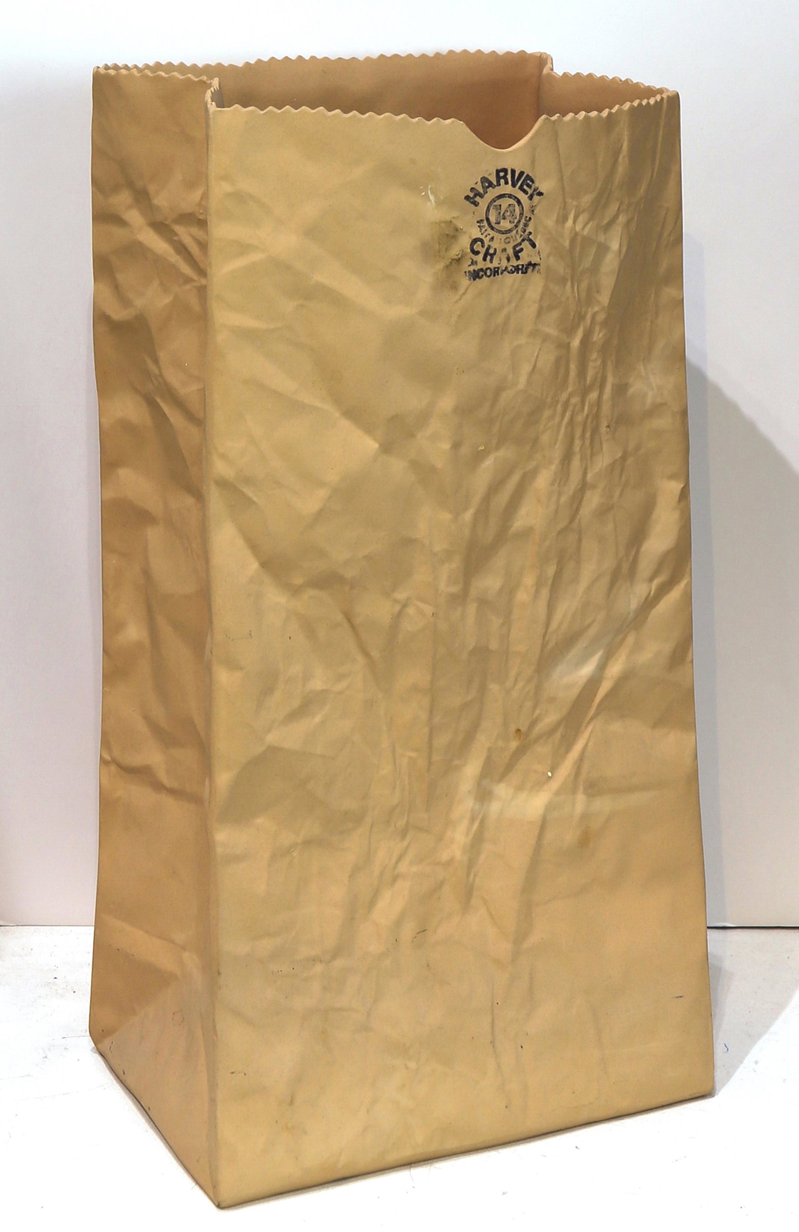 Sculpture, Brown Lunch Bag: Brown Lunch Bag, ceramic sculpture, unsigned, 20th century, overall: 12.25"h x 6.5"w x 5"d