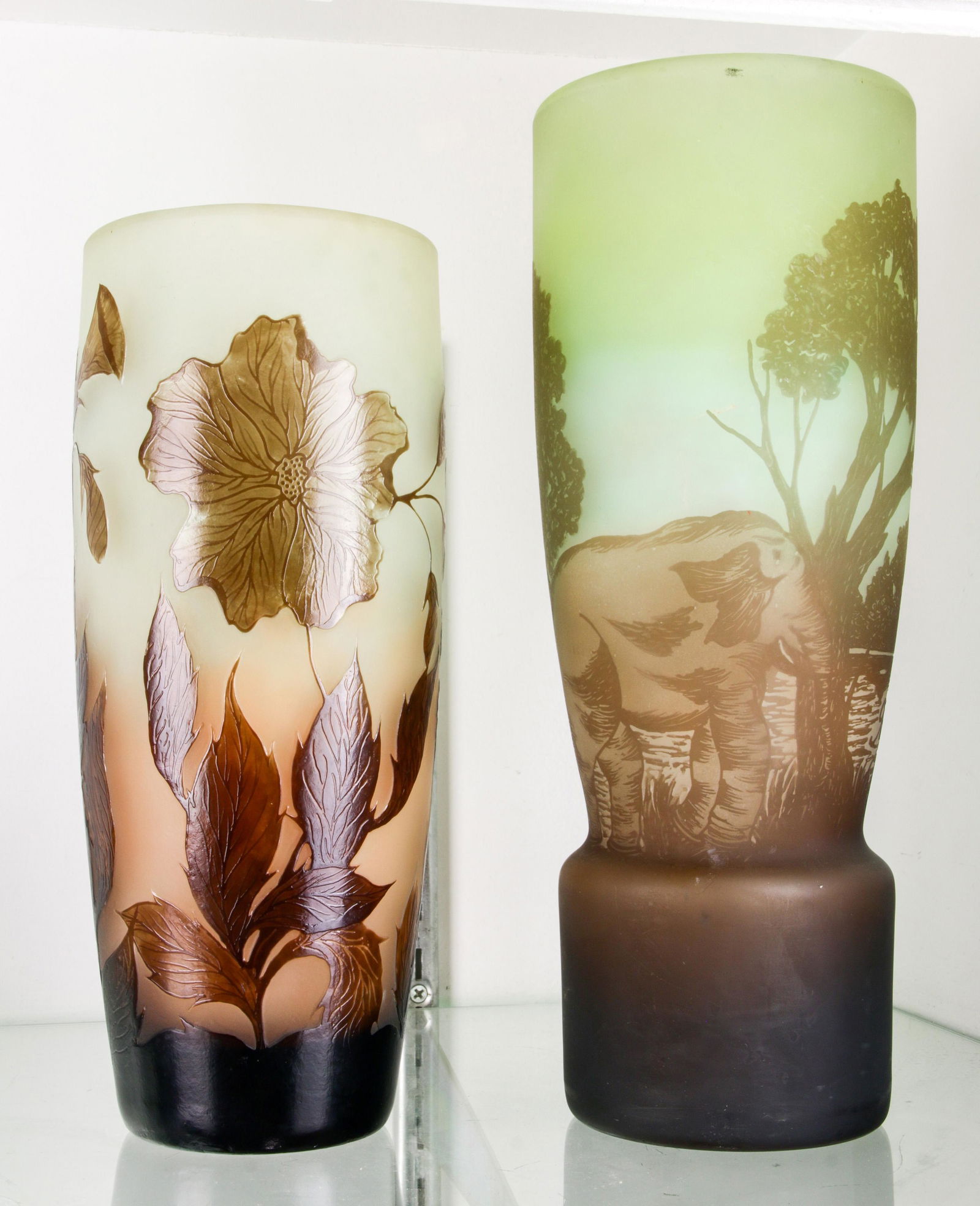 (lot of 2) Galle style cameo art glass vases (1 of 1)