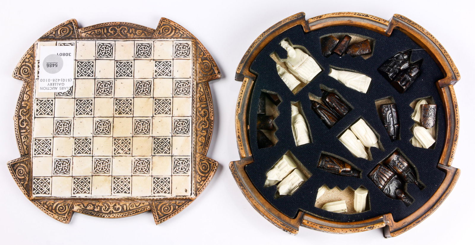 British Medieval style circular cased chess set fitted (1 of 1)