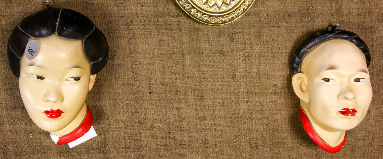 (lot of 2) Roman Art Company Robia Ware figural wall: (lot of 2) Roman Art Company Robia Ware figural wall sculptures, 5"h